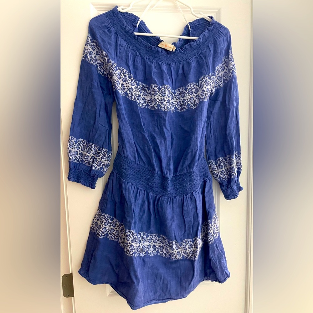 Tory Burch off-the-shoulder cotton embroidered dress or cover up